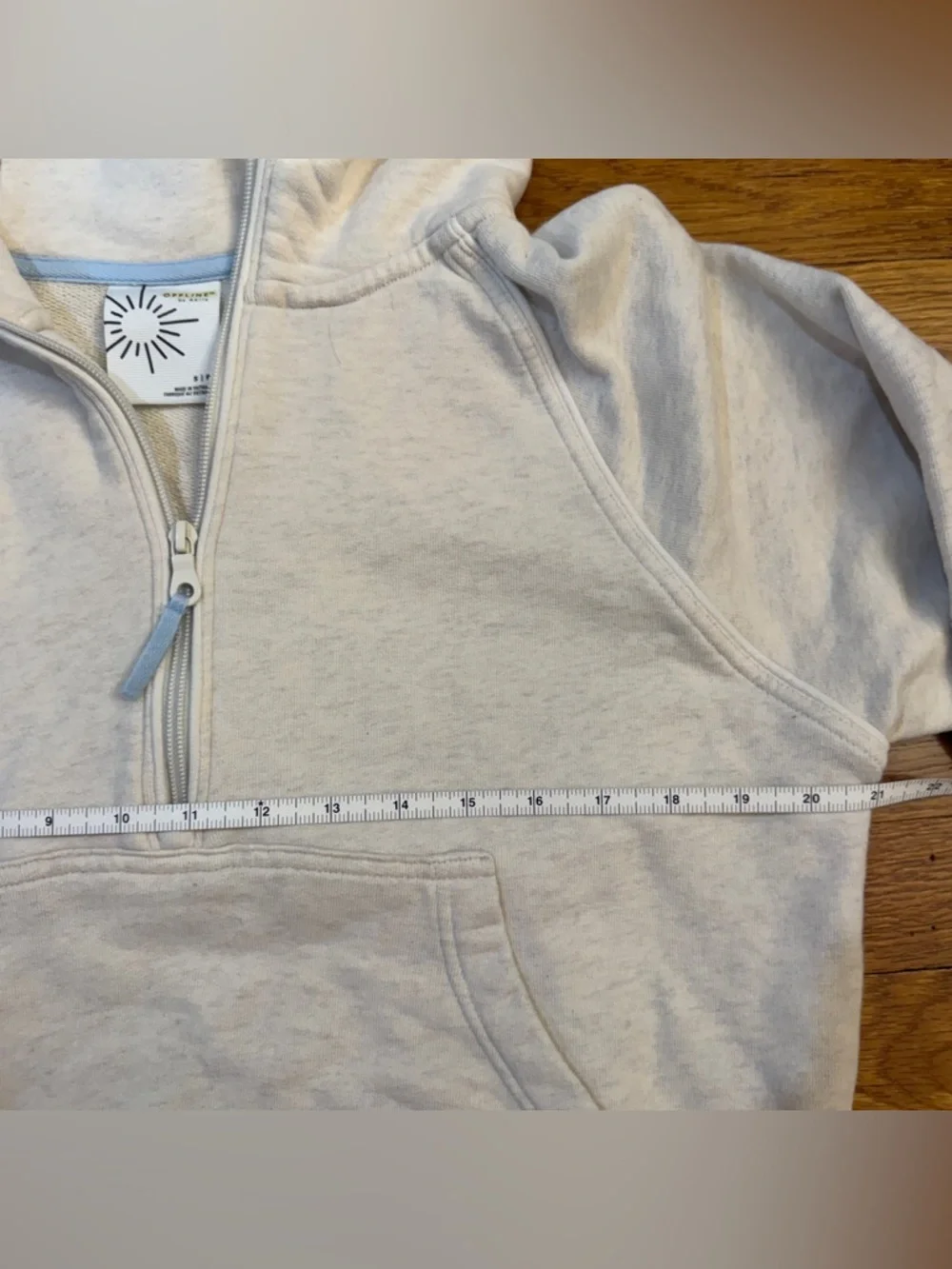 Offline by Aerie Cropped Half-Zip Hoodie in Oatmeal/Light Cream -  Size Small